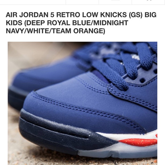 AIR JORDAN 5 RETRO LOW KNICKS (GS) BIG KIDS (DEEP ROYAL BLUE/WHITE/TEAM ORANGE) - Picture 8 of 13